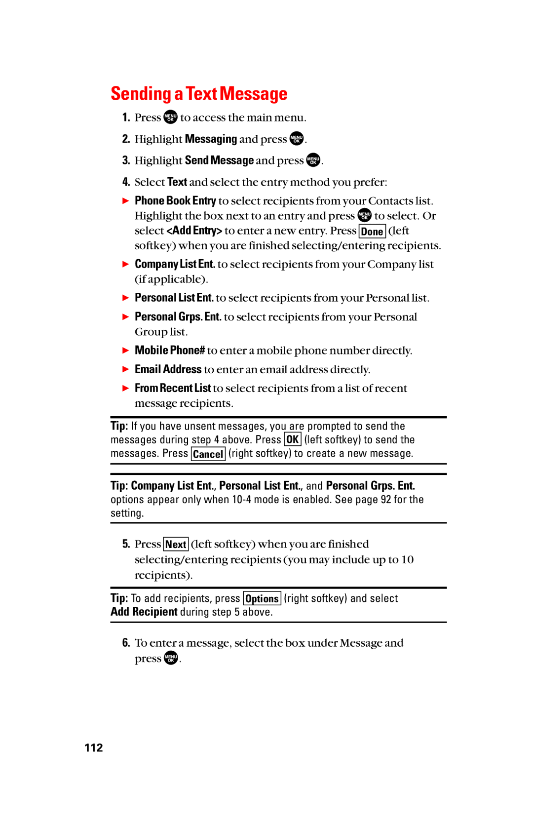 Sanyo scp8300 manual Sending a Text Message, To enter a message, select the box under Message and press 