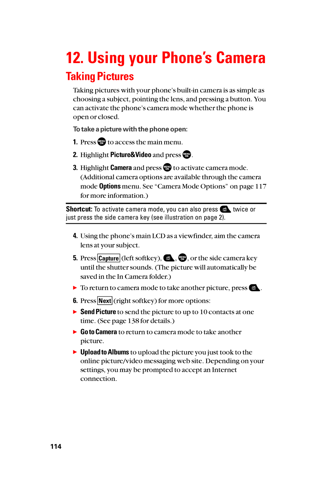 Sanyo scp8300 manual Using your Phone’s Camera, Taking Pictures 