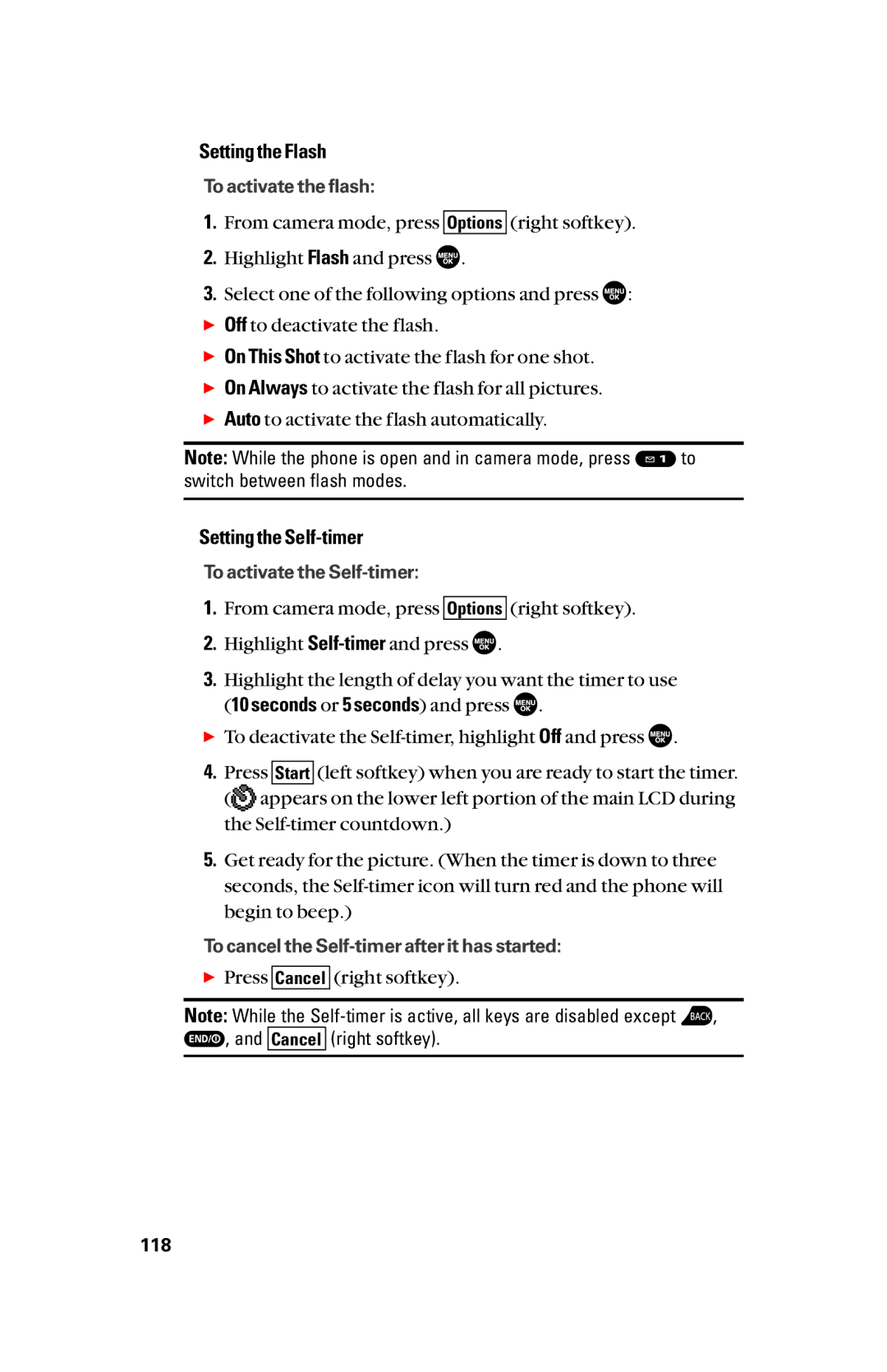 Sanyo scp8300 manual Setting the Flash, Setting the Self-timer 