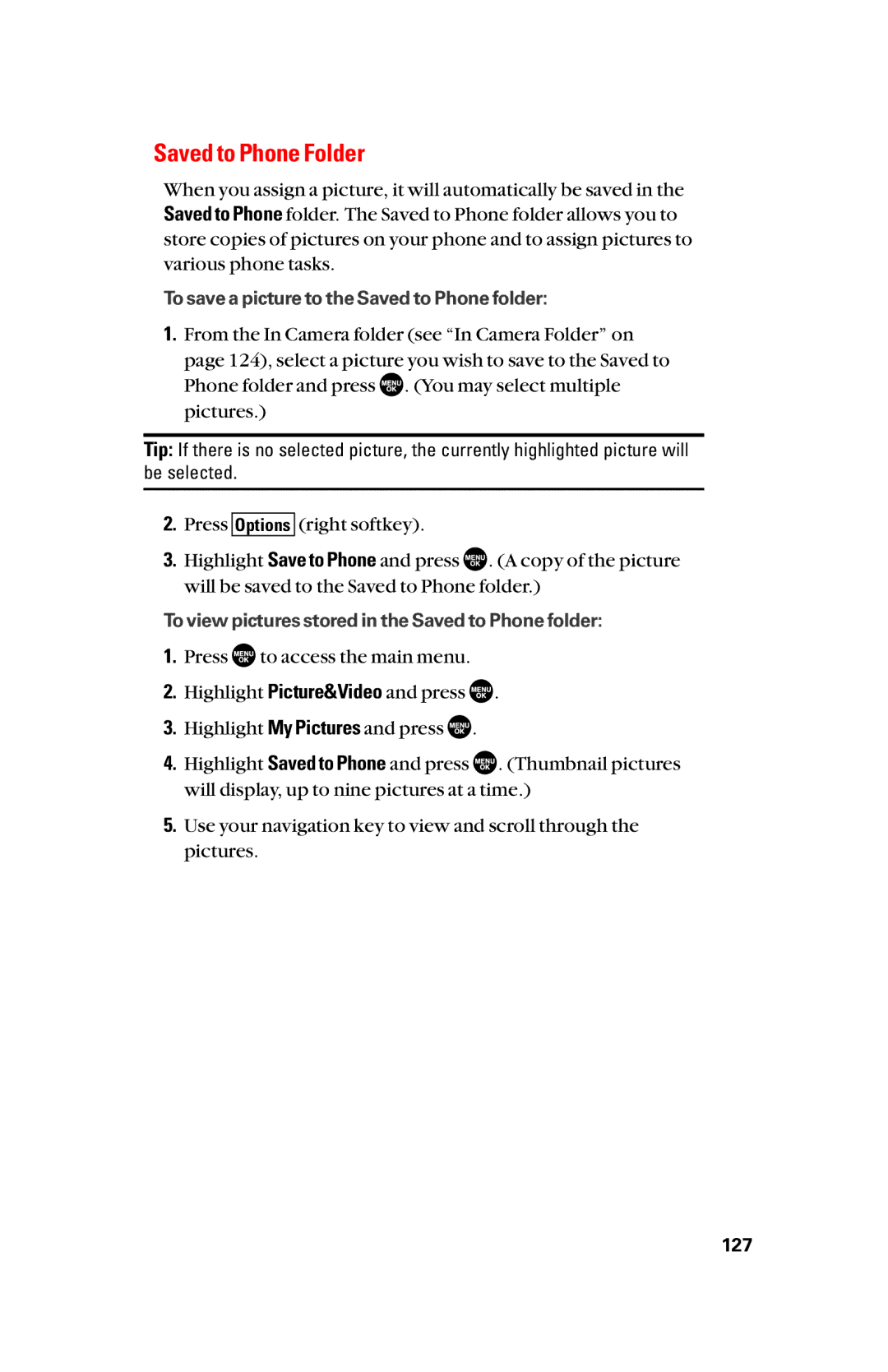 Sanyo scp8300 manual Saved to Phone Folder 