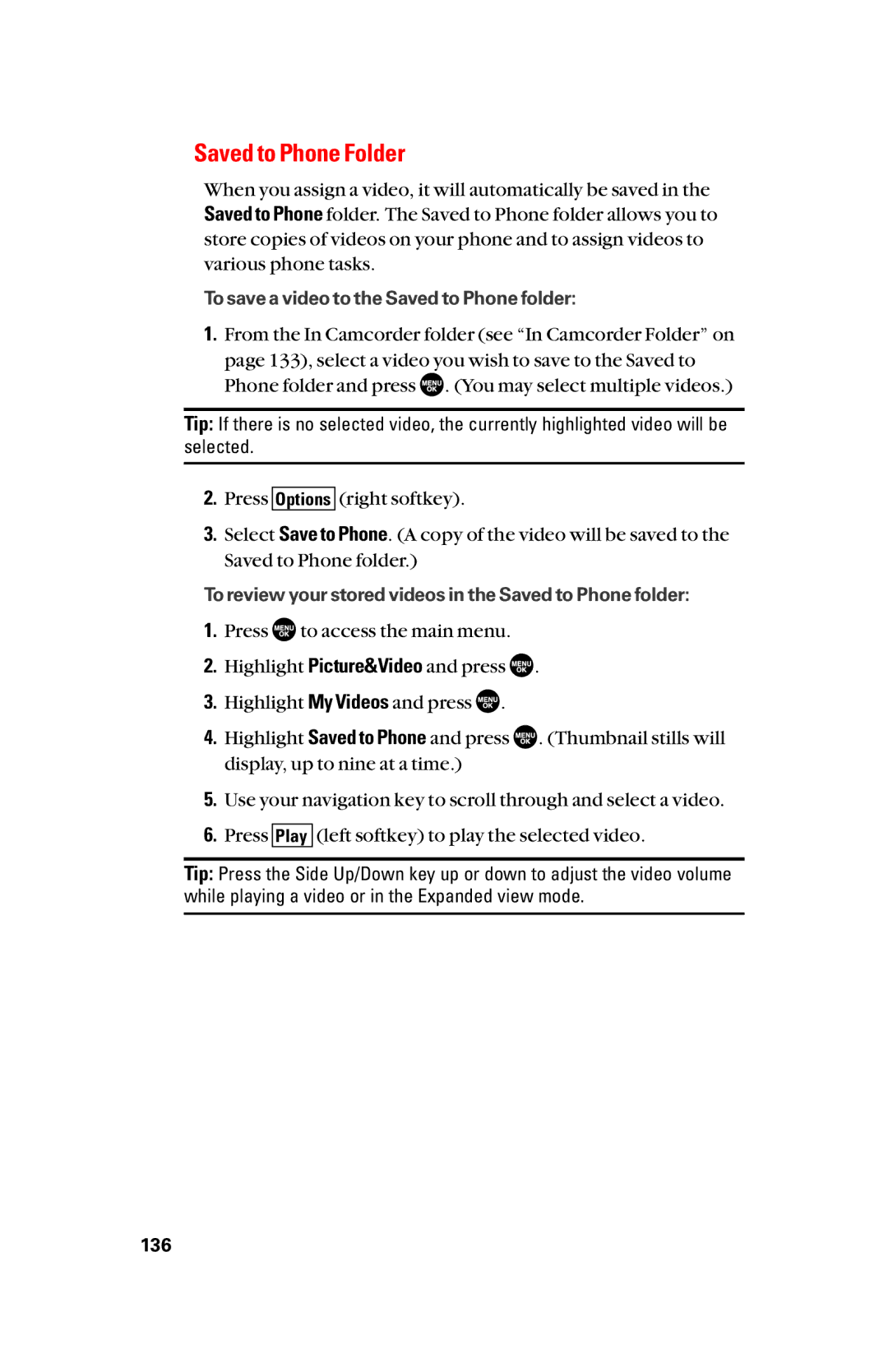 Sanyo scp8300 manual To save a video to the Saved to Phone folder 