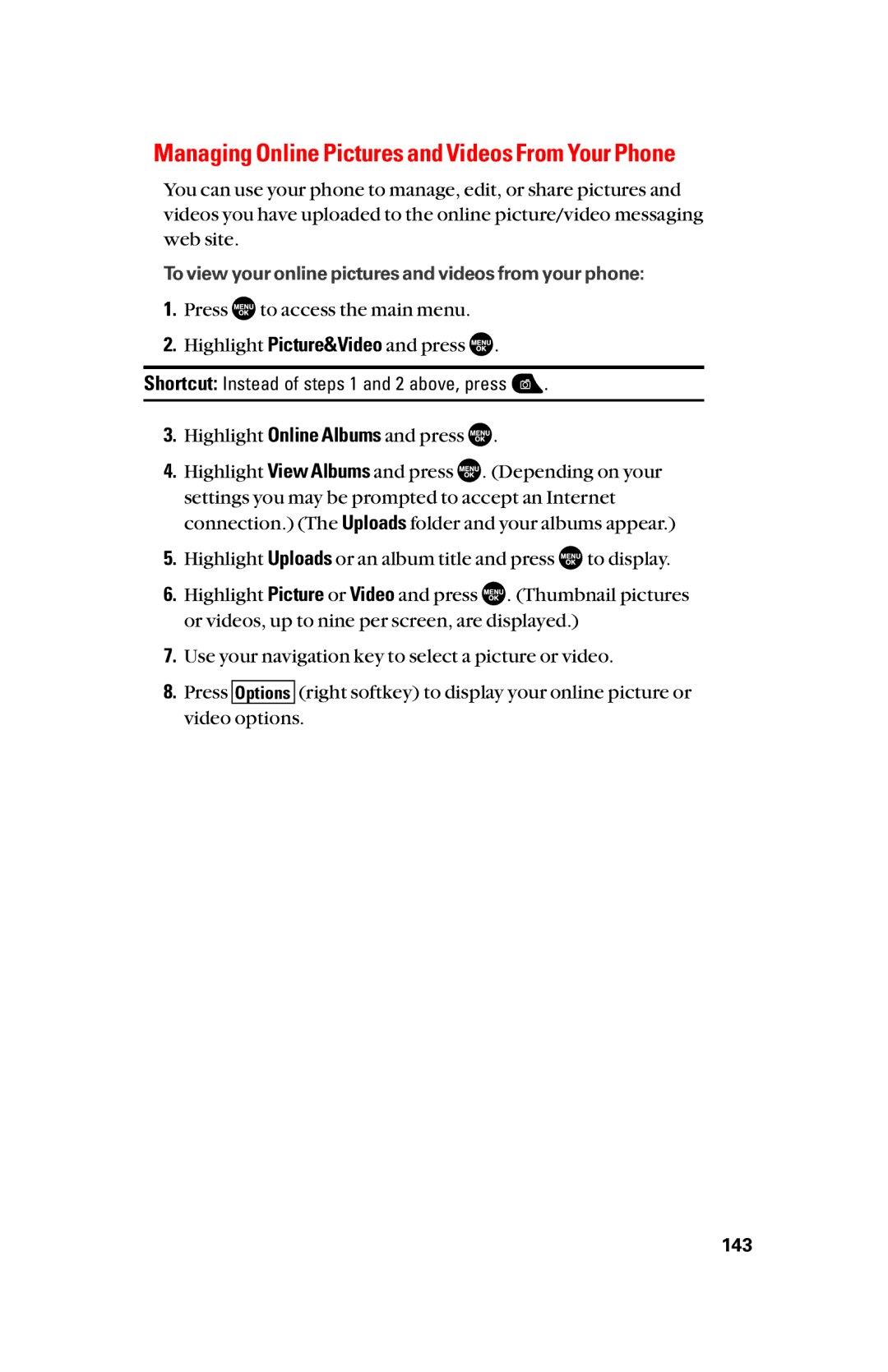 Sanyo scp8300 manual Managing Online Pictures and Videos From Your Phone 