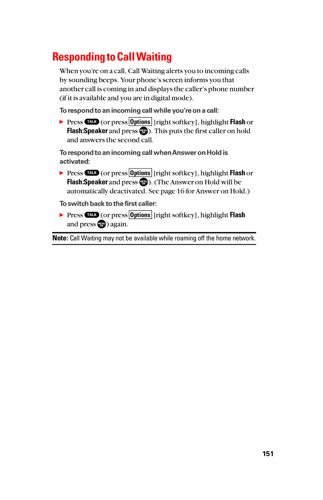 Sanyo scp8300 manual Responding to Call Waiting 