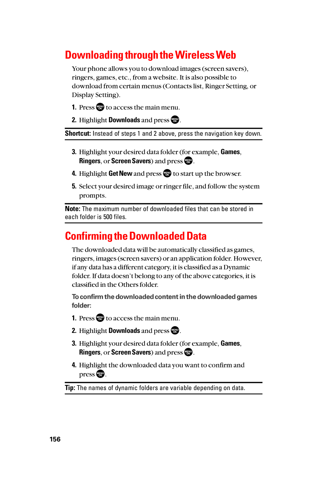 Sanyo scp8300 Downloading through the Wireless Web, Confirming the Downloaded Data, Ringers, or Screen Savers and press 