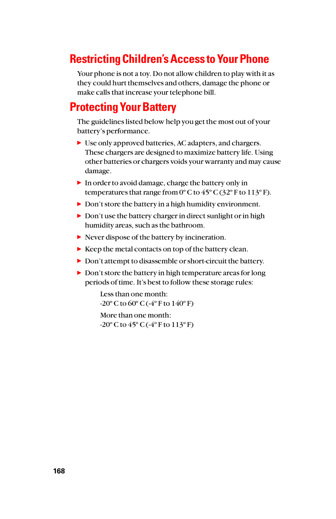 Sanyo scp8300 manual Protecting Your Battery, Restricting Children’s Access to Your Phone 