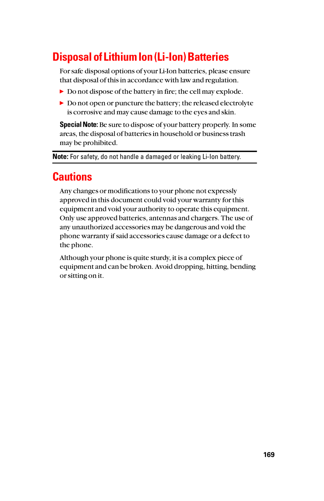 Sanyo scp8300 manual Disposal of Lithium Ion Li-Ion Batteries, 169 