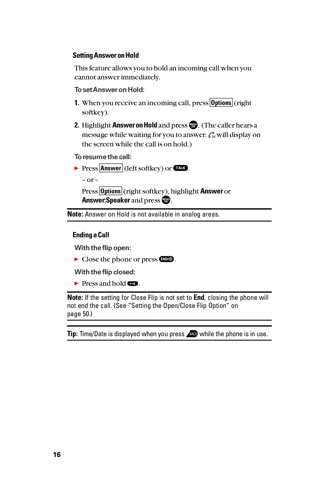 Sanyo scp8300 manual Setting Answer on Hold, AnswerSpeaker and press Ending a Call 