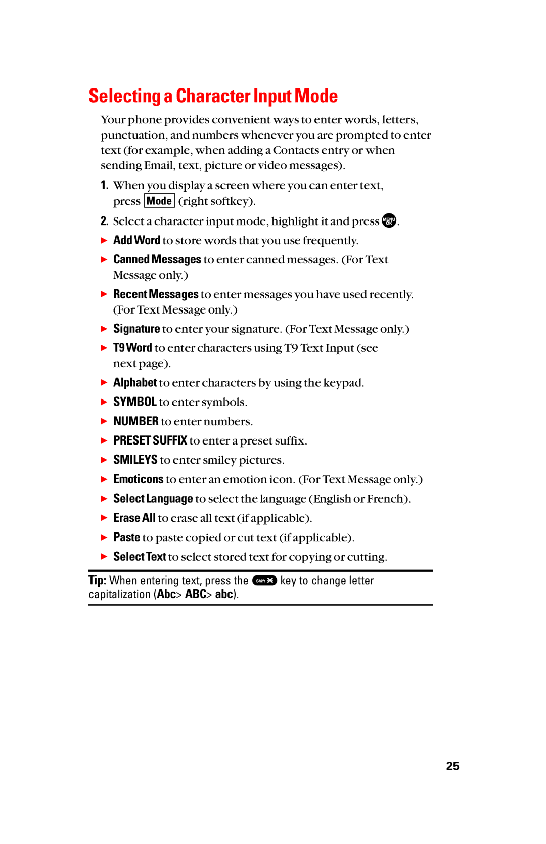 Sanyo scp8300 manual Selecting a Character Input Mode 