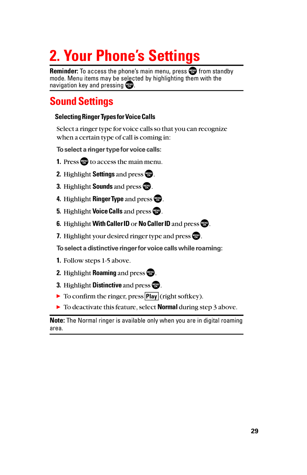 Sanyo scp8300 manual Your Phone’s Settings, Sound Settings, Selecting Ringer Types for Voice Calls 