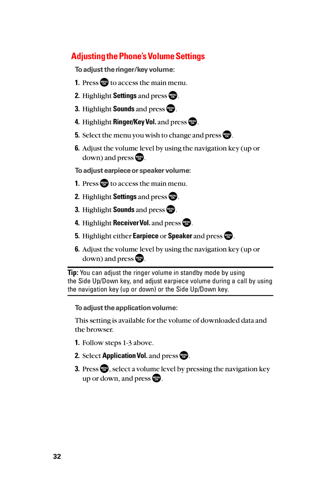 Sanyo scp8300 manual Adjusting the Phone’s Volume Settings 