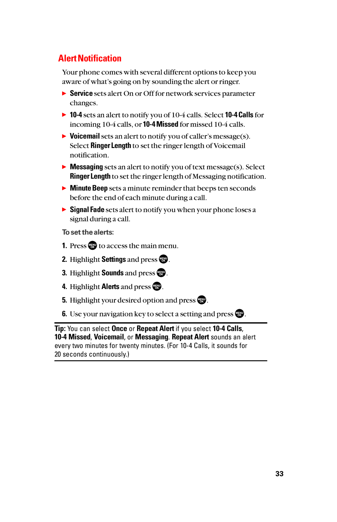 Sanyo scp8300 manual Alert Notification 