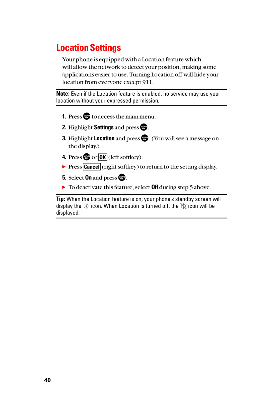 Sanyo scp8300 manual Location Settings 