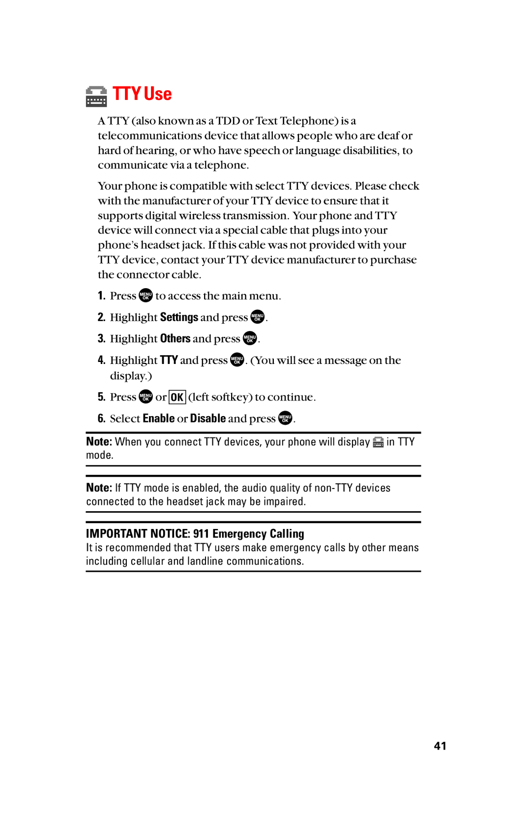 Sanyo scp8300 manual TTY Use, Important Notice 911 Emergency Calling 