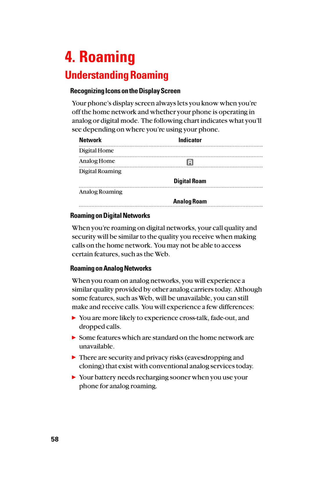 Sanyo scp8300 manual Understanding Roaming, Recognizing Icons on the Display Screen, Roaming on Digital Networks 