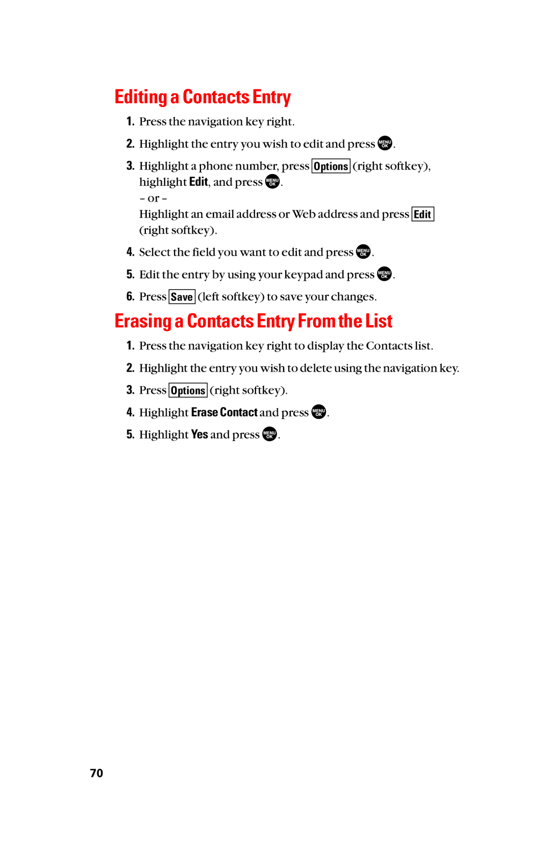 Sanyo scp8300 manual Editing a Contacts Entry, Erasing a Contacts Entry From the List 