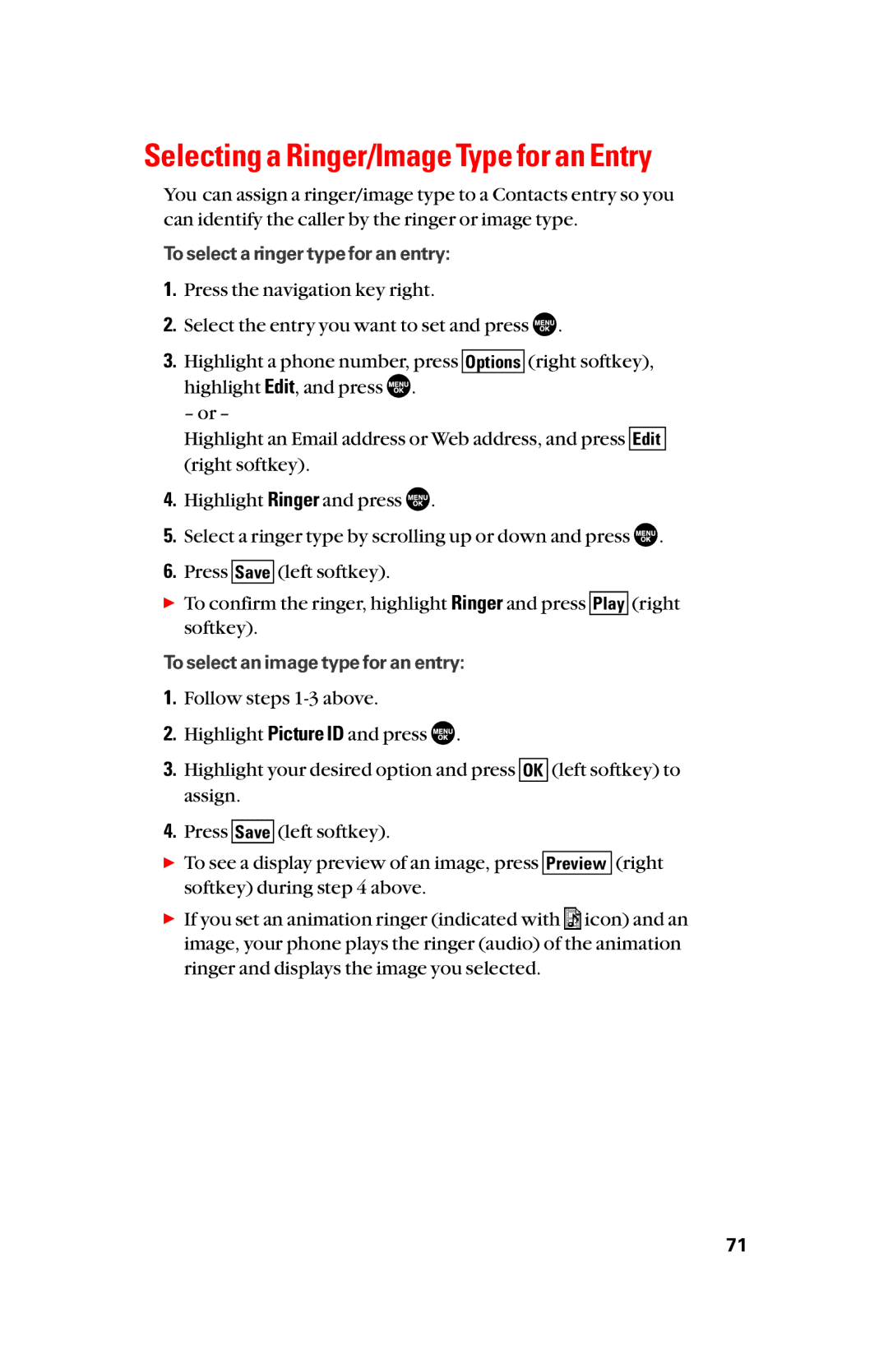 Sanyo scp8300 manual Selecting a Ringer/Image Type for an Entry 