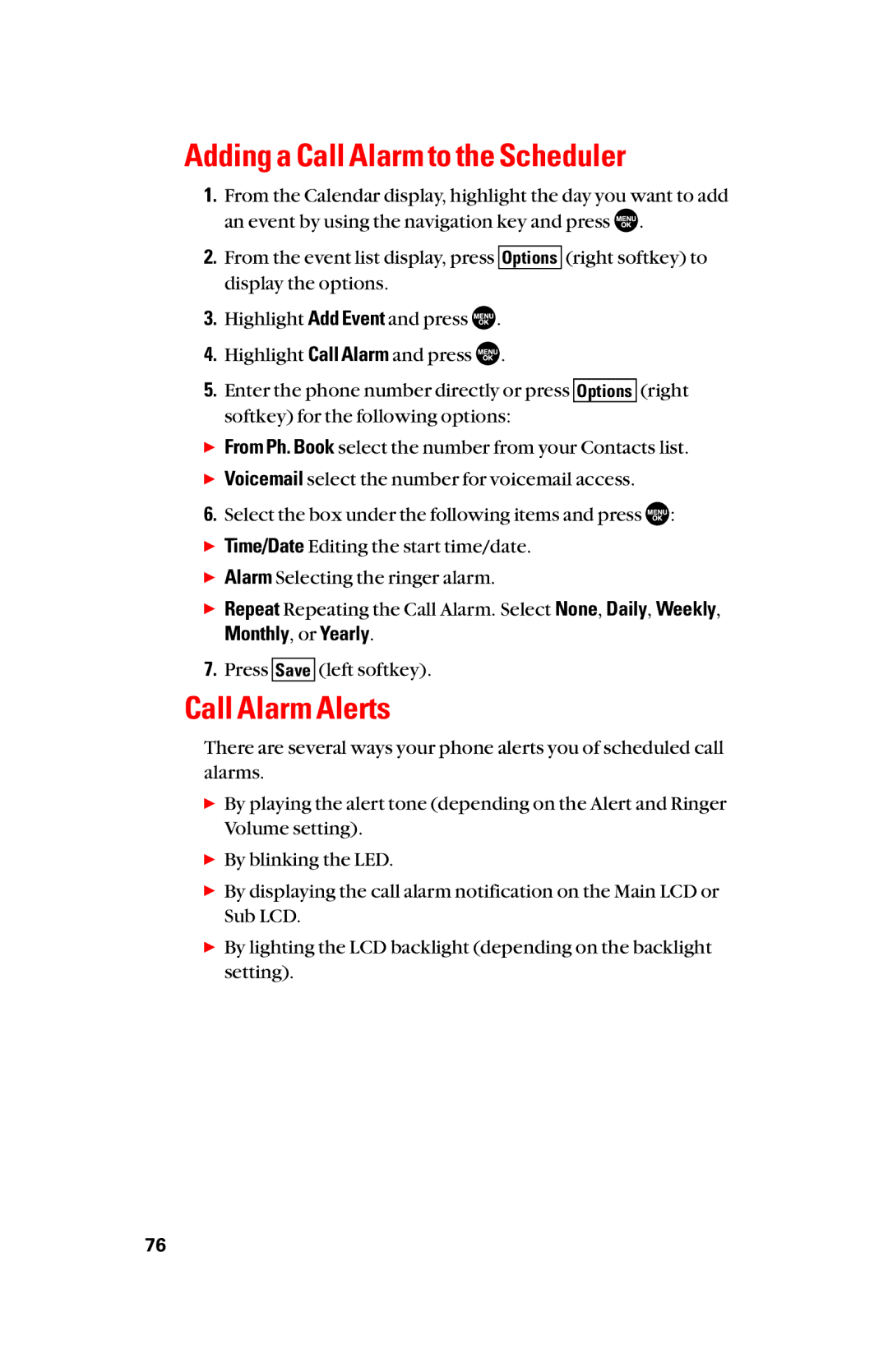 Sanyo scp8300 manual Adding a Call Alarm to the Scheduler, Call Alarm Alerts 