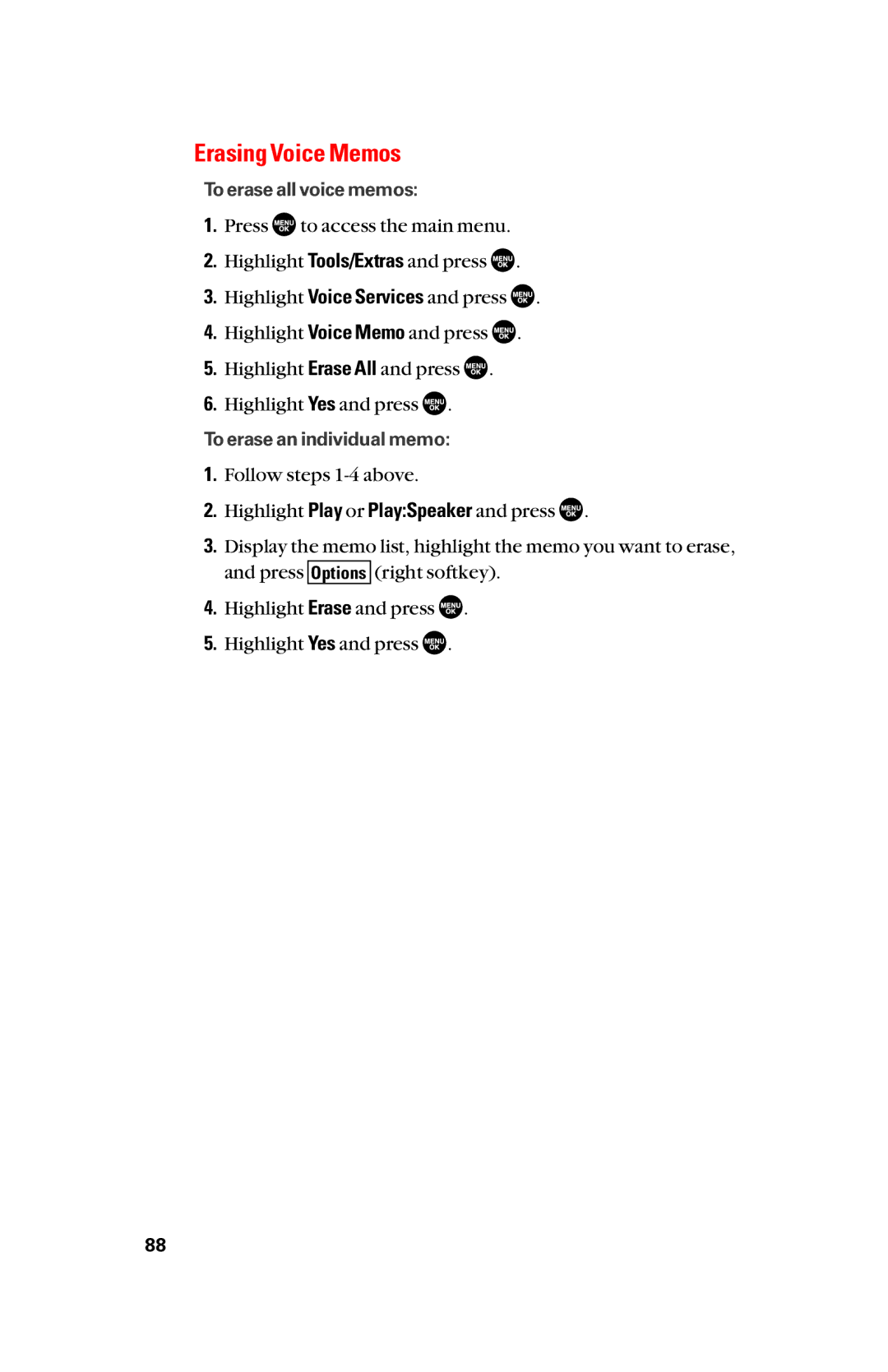 Sanyo scp8300 manual Erasing Voice Memos 