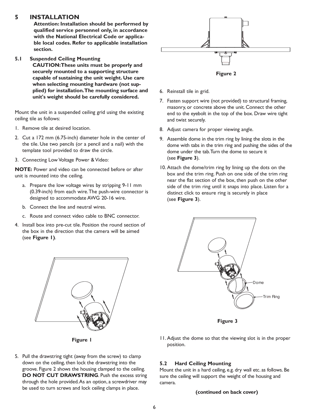 Sanyo Security Camera instruction manual Installation, See Figure, Hard Ceiling Mounting, On back cover 