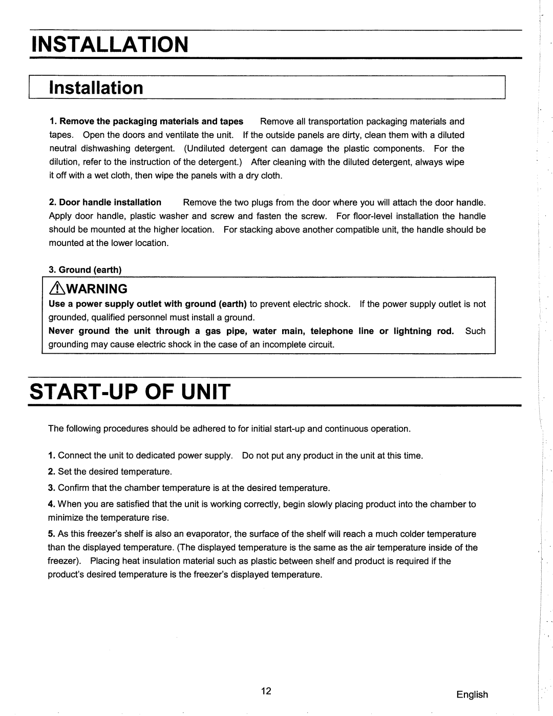 Sanyo SF-L6111 instruction manual START-UP of Unit, Installation 