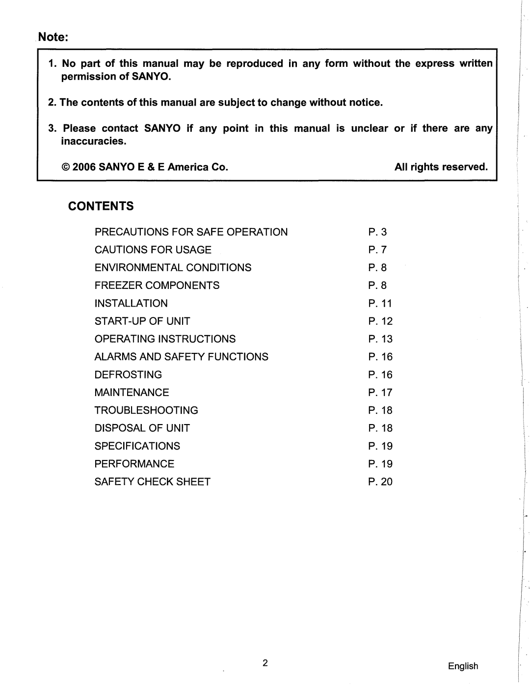 Sanyo SF-L6111 instruction manual Contents 