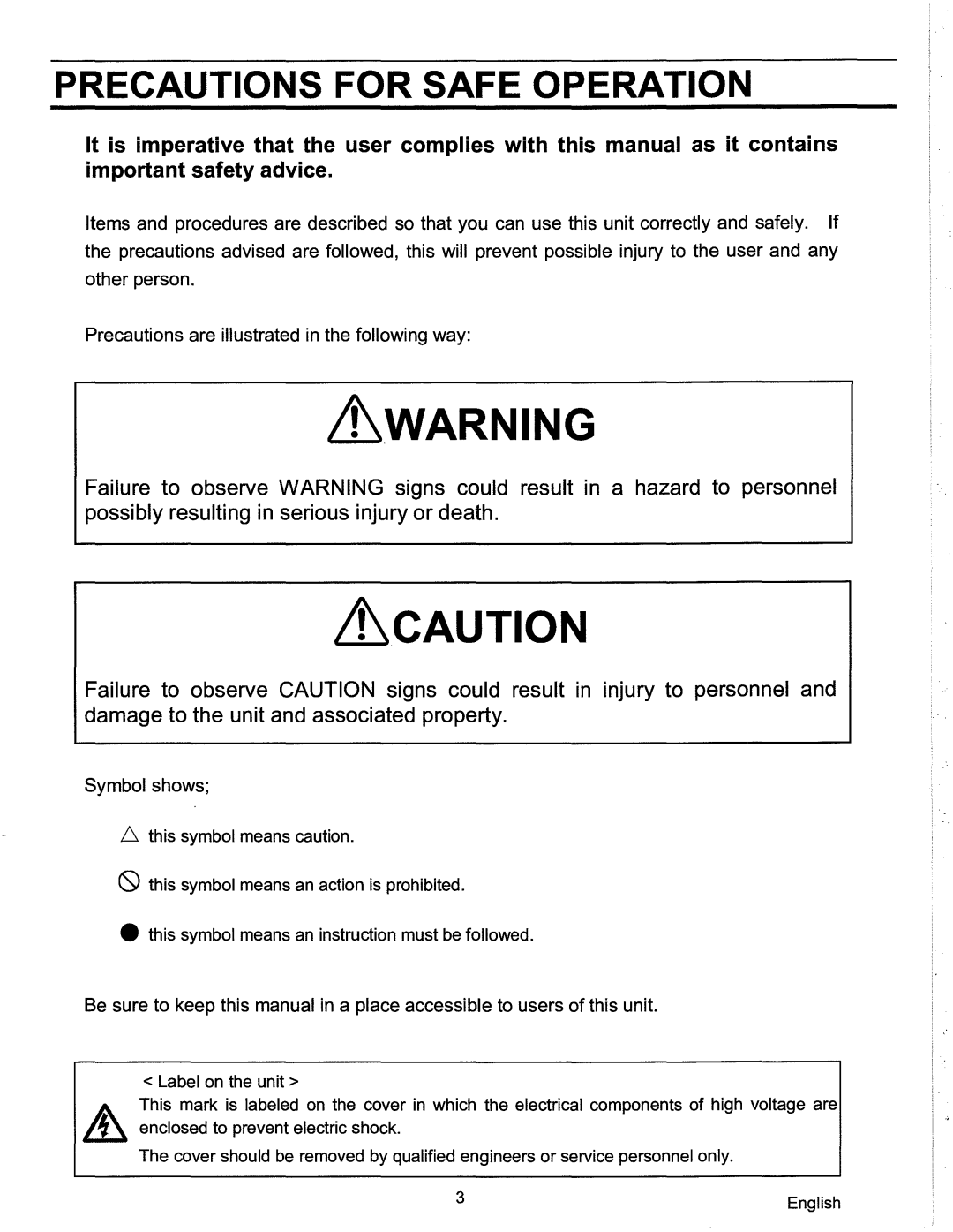 Sanyo SF-L6111 instruction manual ~Warning, Precautions for Safe Operation 