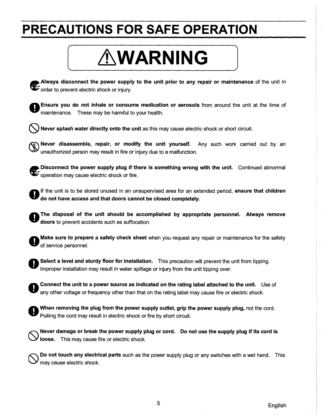 Sanyo SF-L6111 instruction manual Precautions for Safe Operation 