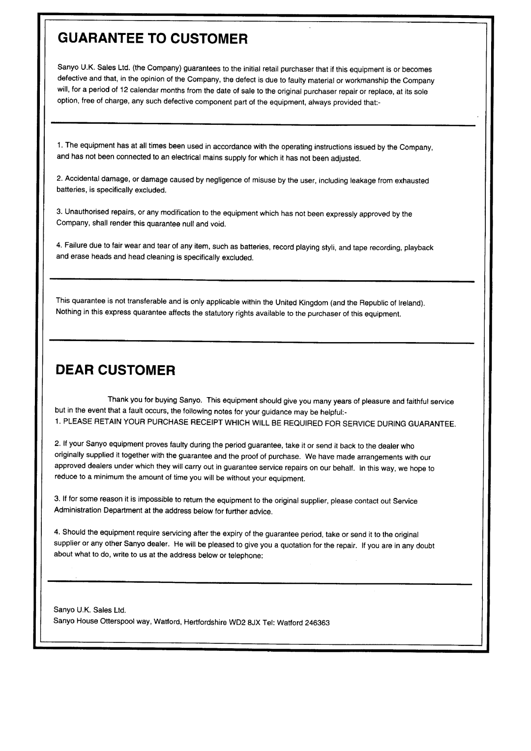 Sanyo SFX-210 manual 