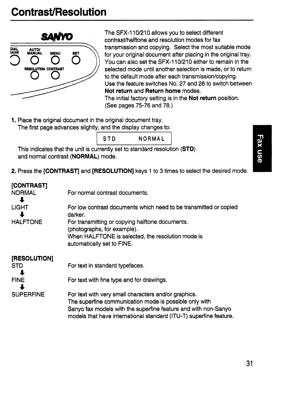 Sanyo SFX-210 manual 