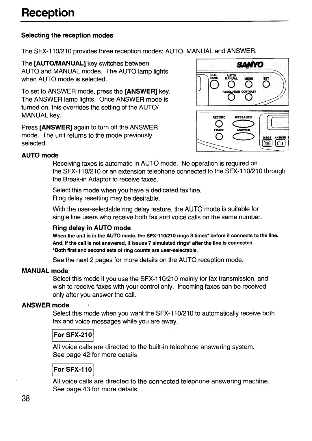 Sanyo SFX-210 manual 