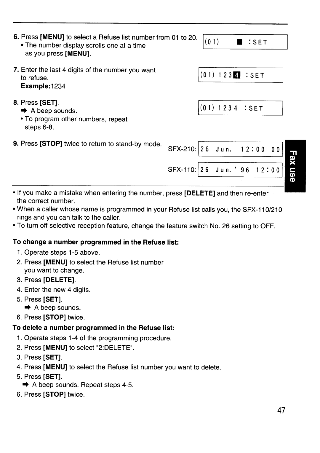 Sanyo SFX-210 manual 