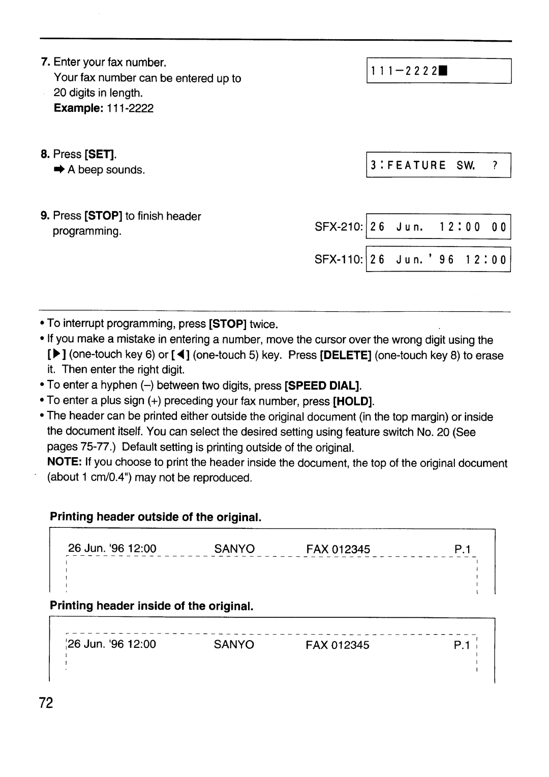 Sanyo SFX-210 manual 