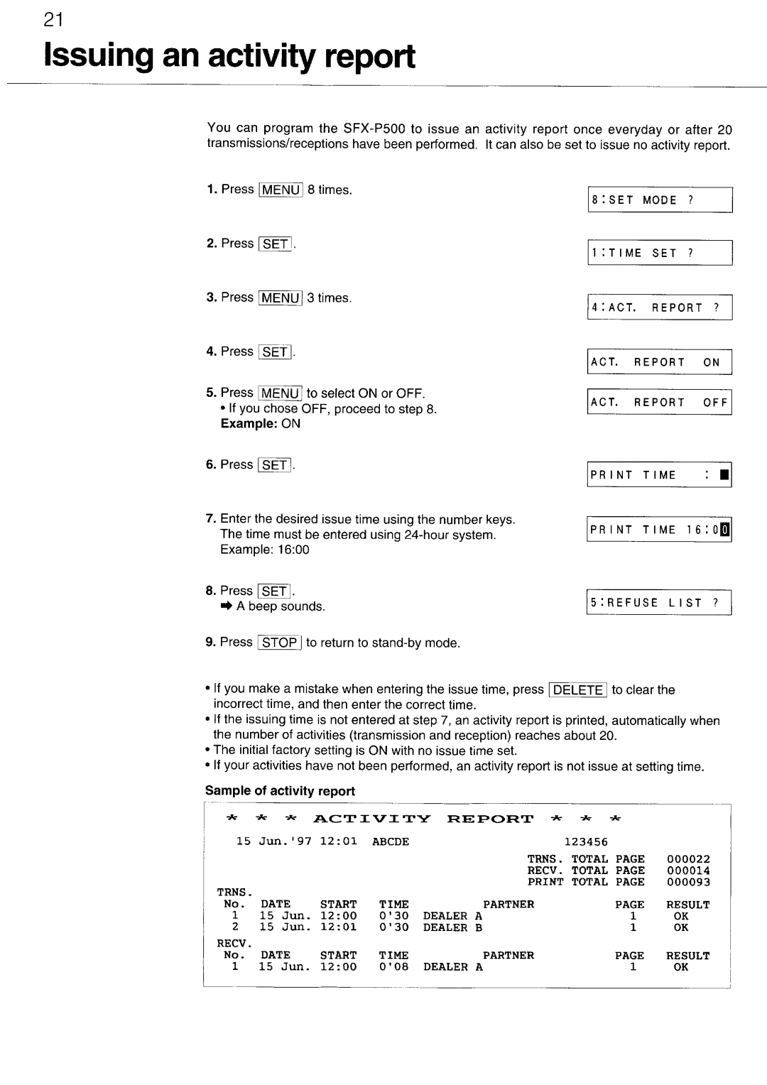 Sanyo SFX-P500 manual 