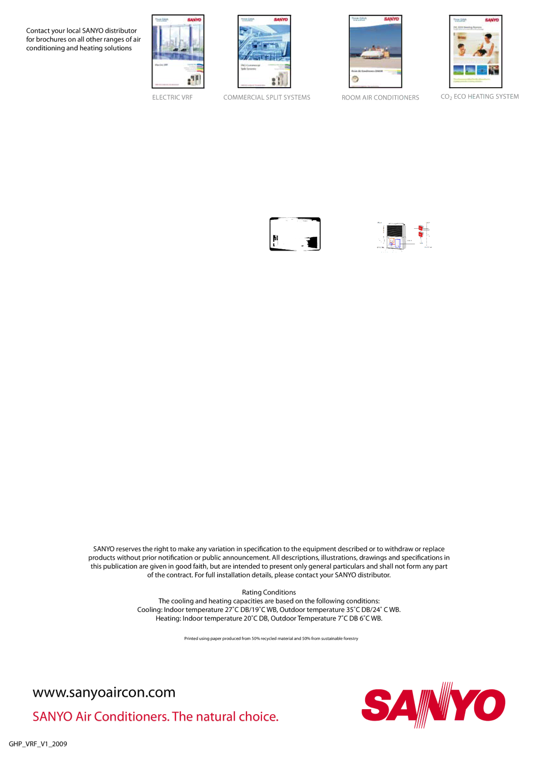 Sanyo SPW-GU055XH, SGP-EW190M2G2W, SGP-EW240M2G2W GHPVRFV12009, Electric VRF Commercial Split Systems Room AIR Conditioners 