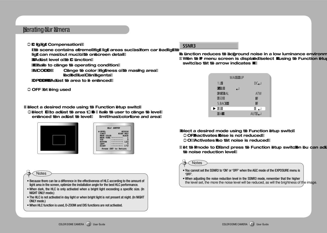 Sanyo SID-70 manual SSNR3, Atw, Ssdr OFF, HLC High Light Compensation, Enhanced then adjust the level 