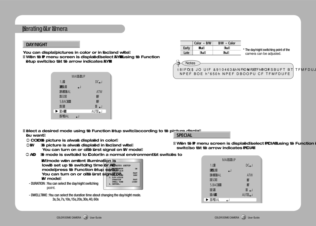 Sanyo SID-70 manual Day/Night, Special, You can display pictures in color or in black and white, Camera can be adjusted 