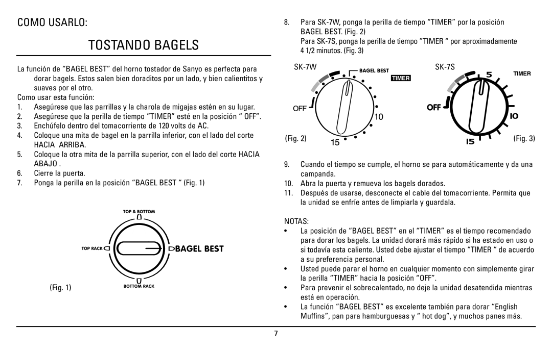 Sanyo SK-7S, SK-7W instruction manual Hacia Arriba, Notas 