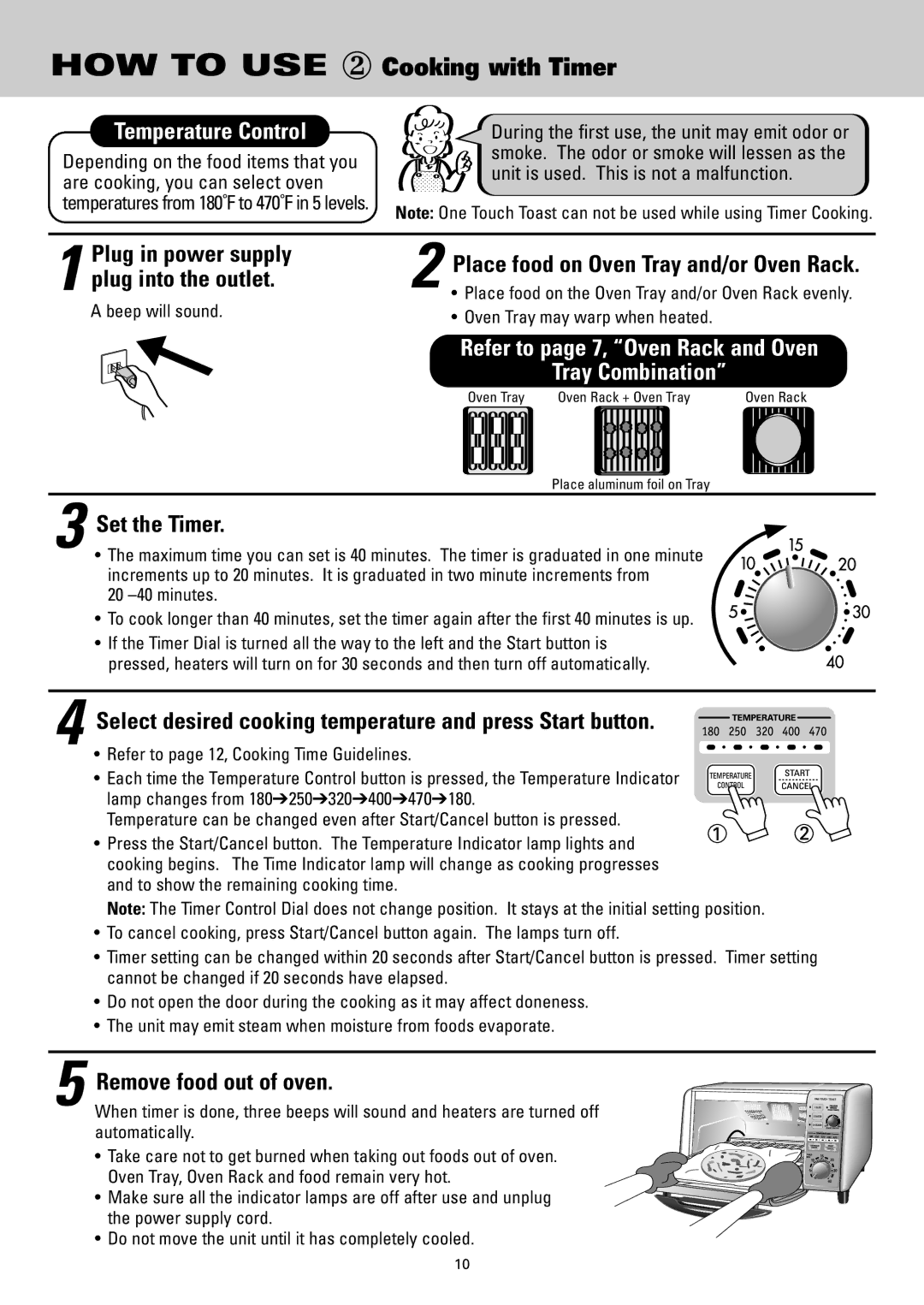 Sanyo SK-VF7S Temperature Control, Set the Timer, Select desired cooking temperature and press Start button 