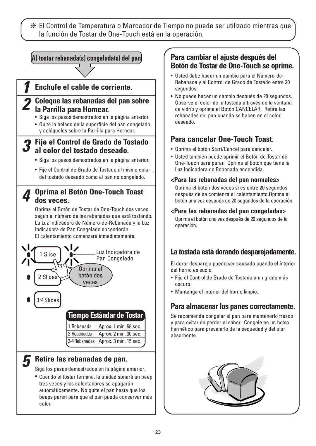 Sanyo SK-VF7S Oprima el Botón One-Touch Toast dos veces, Tiempo Estándar de Tostar, Para cancelar One-Touch Toast 