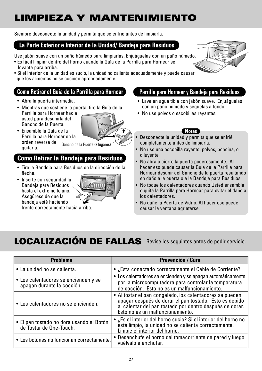 Sanyo SK-VF7S Limpieza Y Mantenimiento, Como Retirar la Bandeja para Residuos, Problema Prevención / Cura 