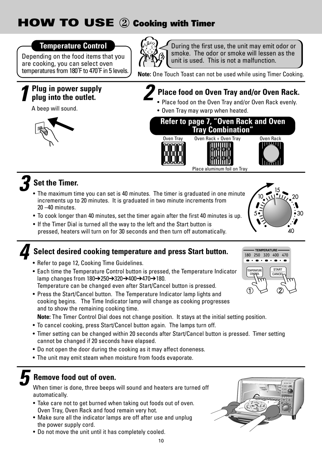 Sanyo SK-VF7S HOW TO USE ② Cooking with Timer, Temperature Control, Set the Timer, Remove food out of oven 