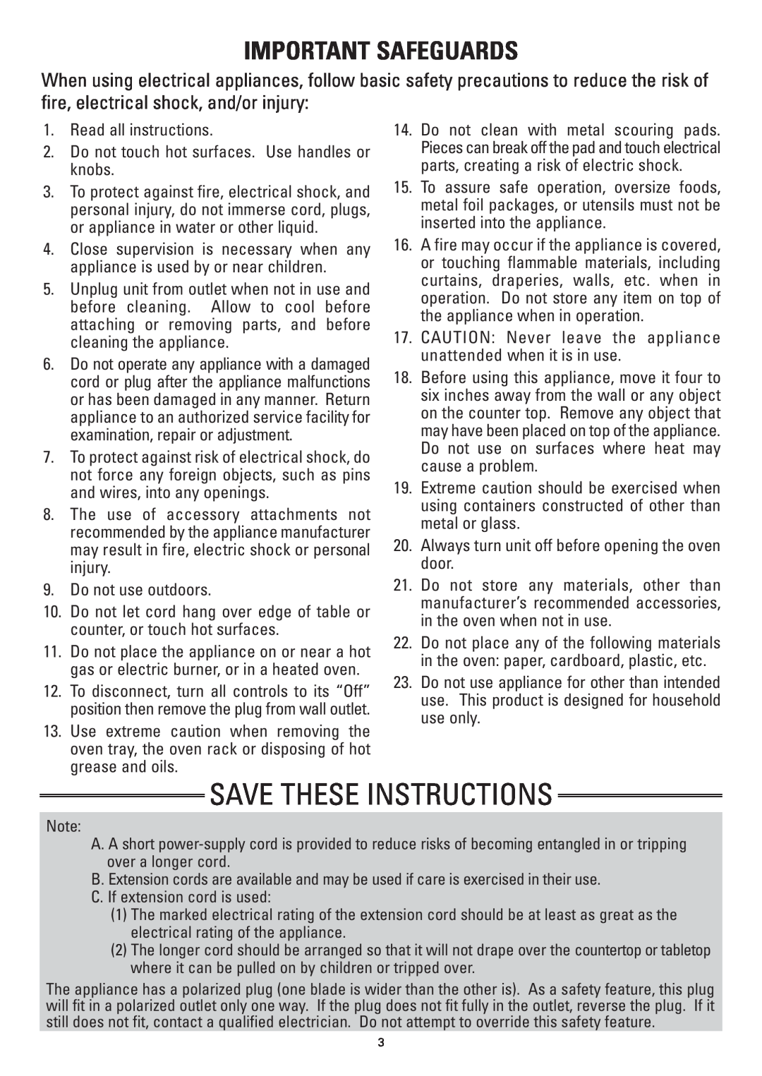 Sanyo SK-VF7S instruction manual Save These Instructions, Important Safeguards 