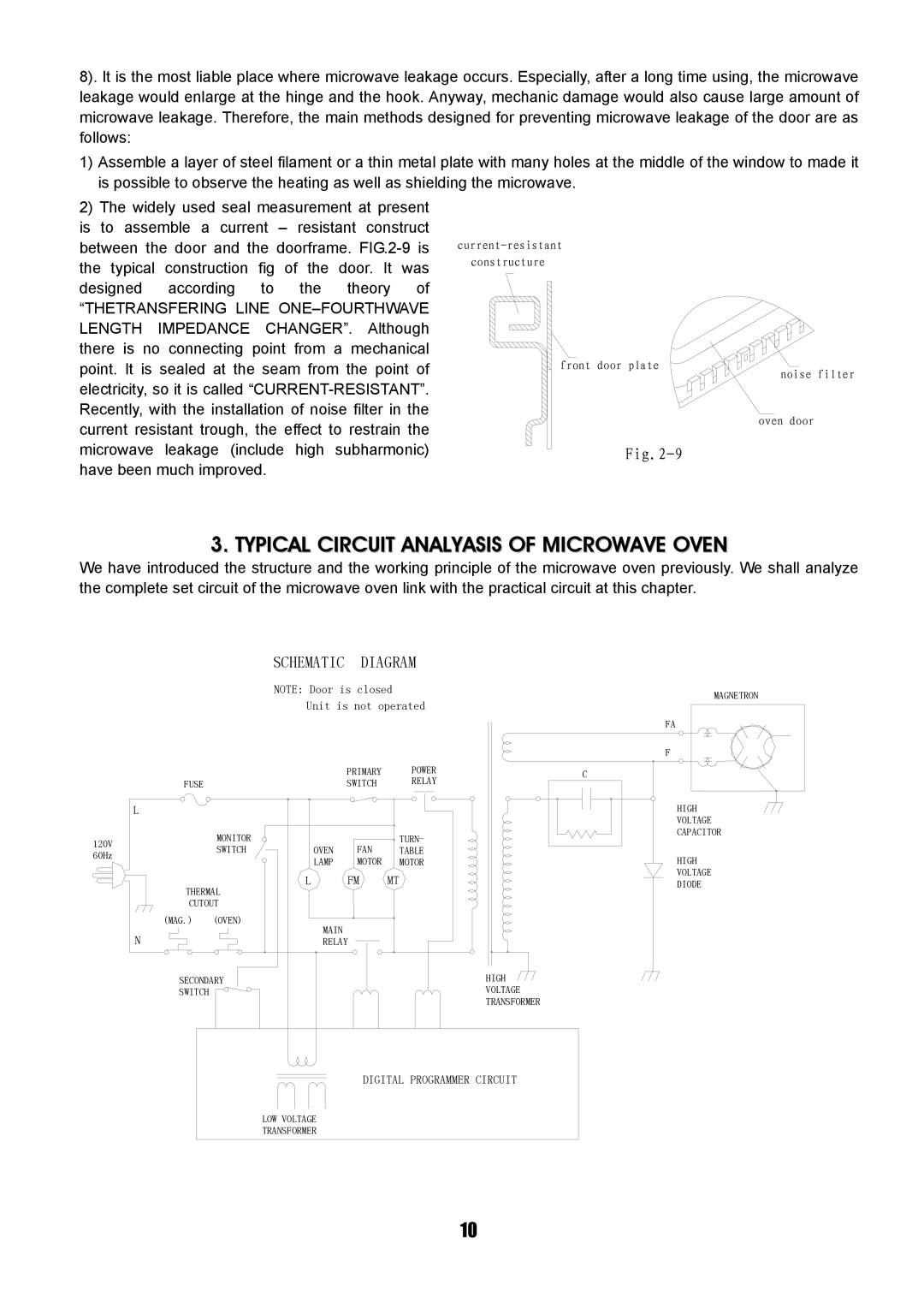 Sanyo SM-GA0005 service manual Typical Circuit Analyasis of Microwave Oven, Schematic Diagram 