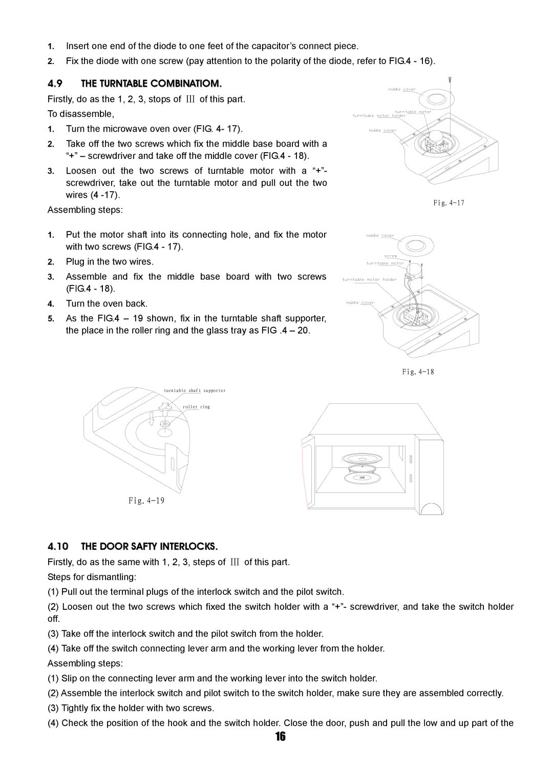 Sanyo SM-GA0005 service manual Turntable Combinatiom, Door Safty Interlocks 