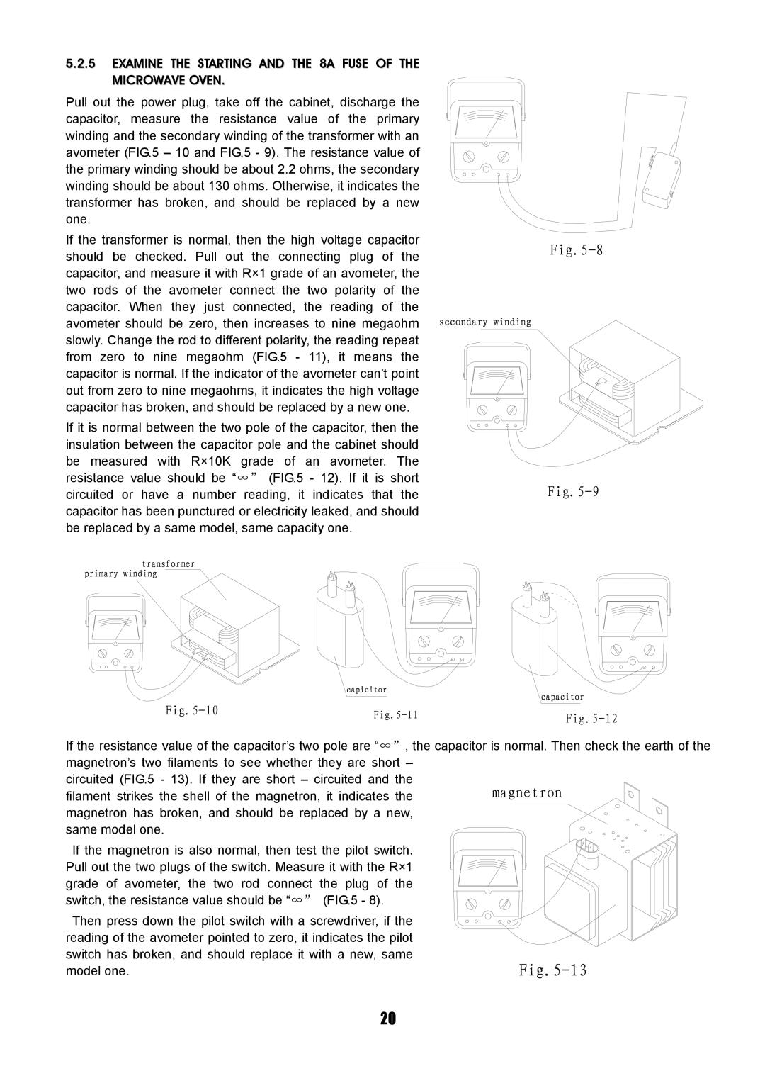 Sanyo SM-GA0005 service manual Magnetron, Examine the Starting and the 8A Fuse of the Microwave Oven 