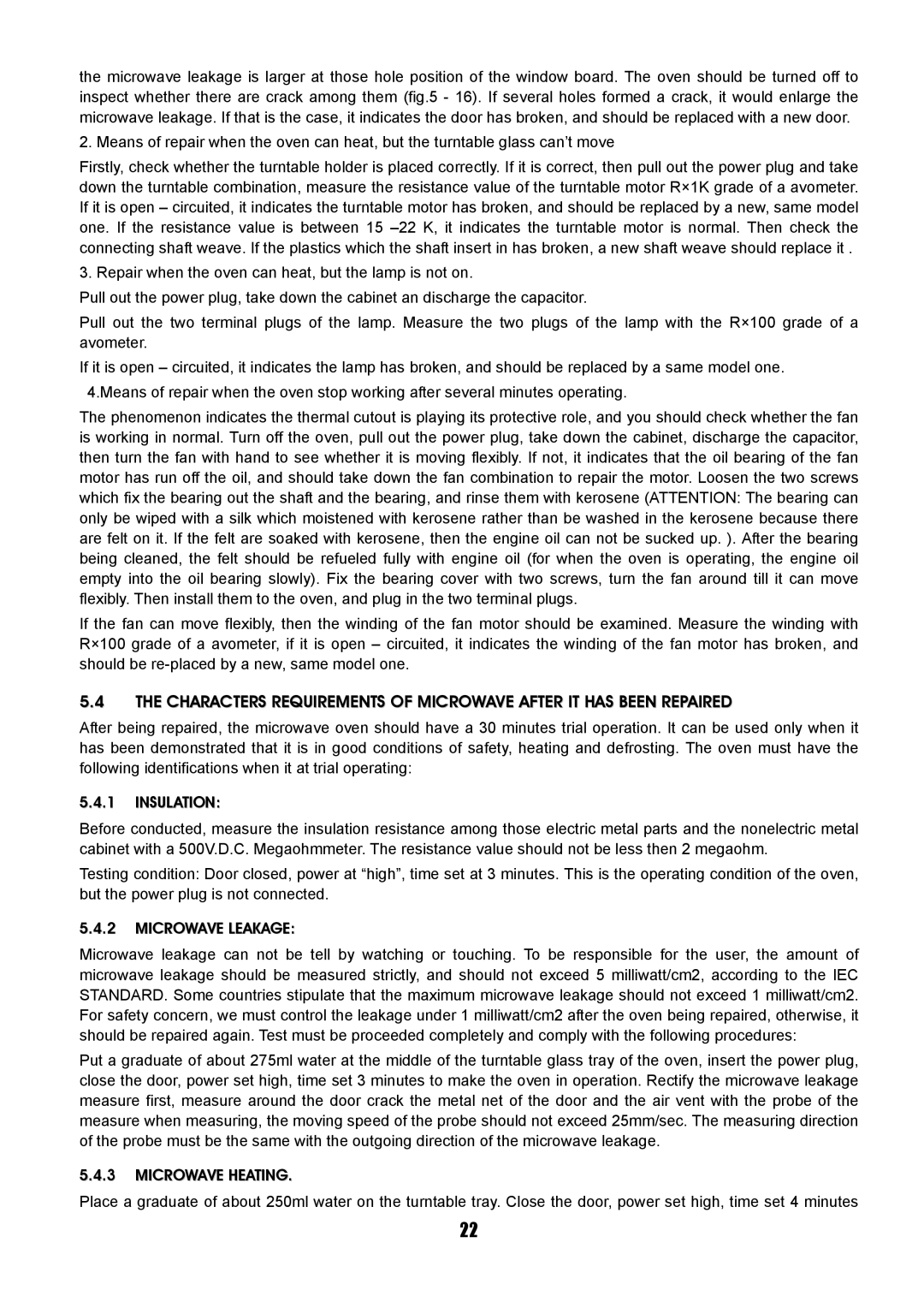 Sanyo SM-GA0005 service manual Insulation, Microwave Leakage, Microwave Heating 