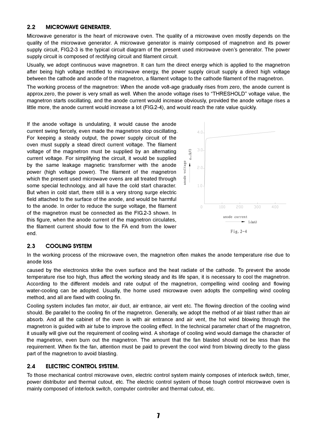 Sanyo SM-GA0005 service manual Microwave Generater, Cooling System, Electric Control System 