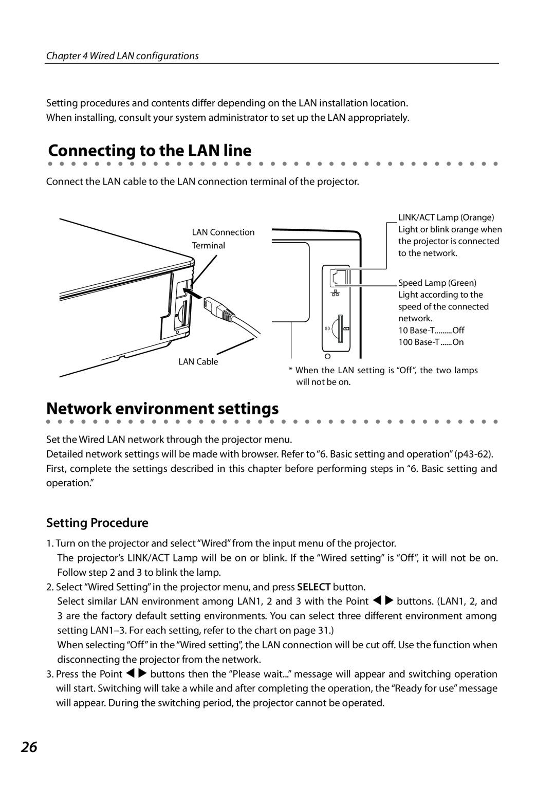 Sanyo SO-WIN-KF3AC Connecting to the LAN line, Network environment settings, Setting Procedure, Wired LAN configurations 