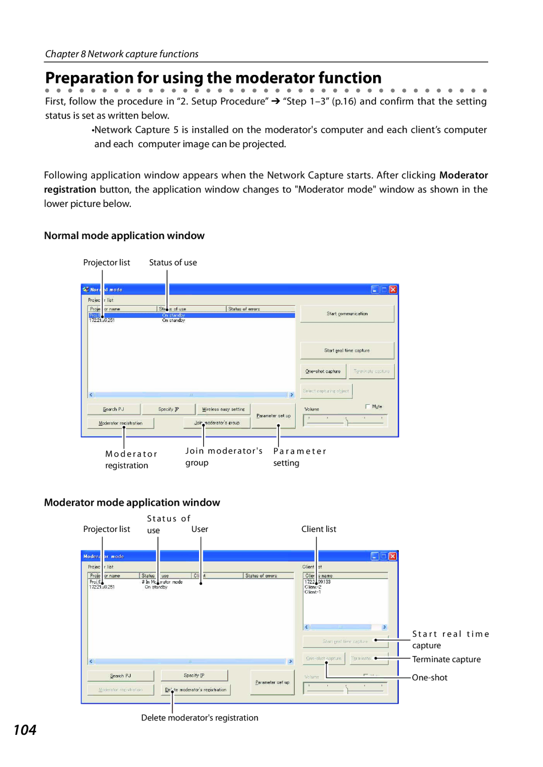 Sanyo SO-WIN-KF3AC, QXXAVC922---P Preparation for using the moderator function, 104, Normal mode application window 