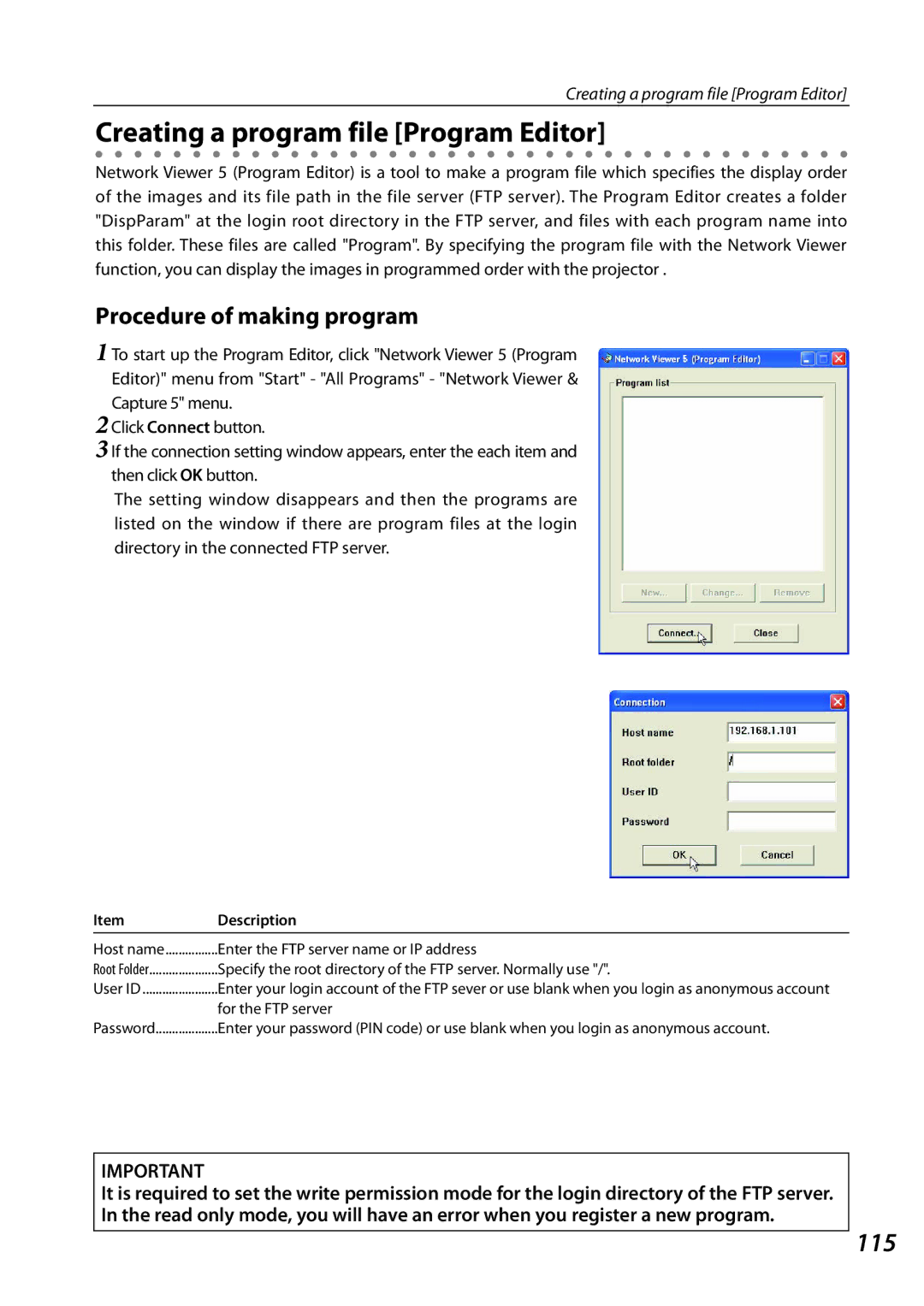 Sanyo QXXAVC922---P, SO-WIN-KF3AC owner manual Creating a program file Program Editor, 115, Procedure of making program 